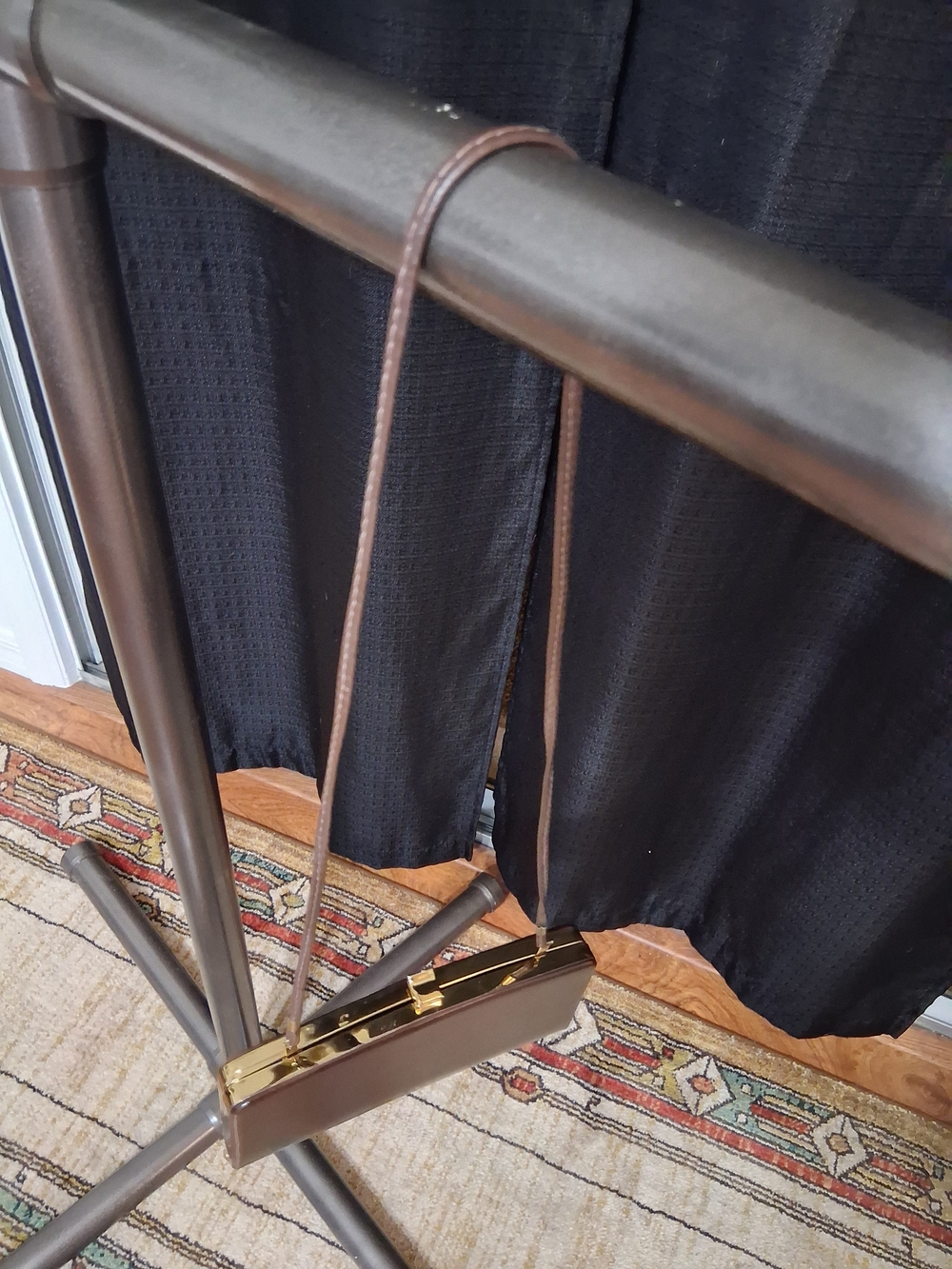 Brown Leather Clutch with Gold-Tone Frame and Strap - Picture 3 of 5